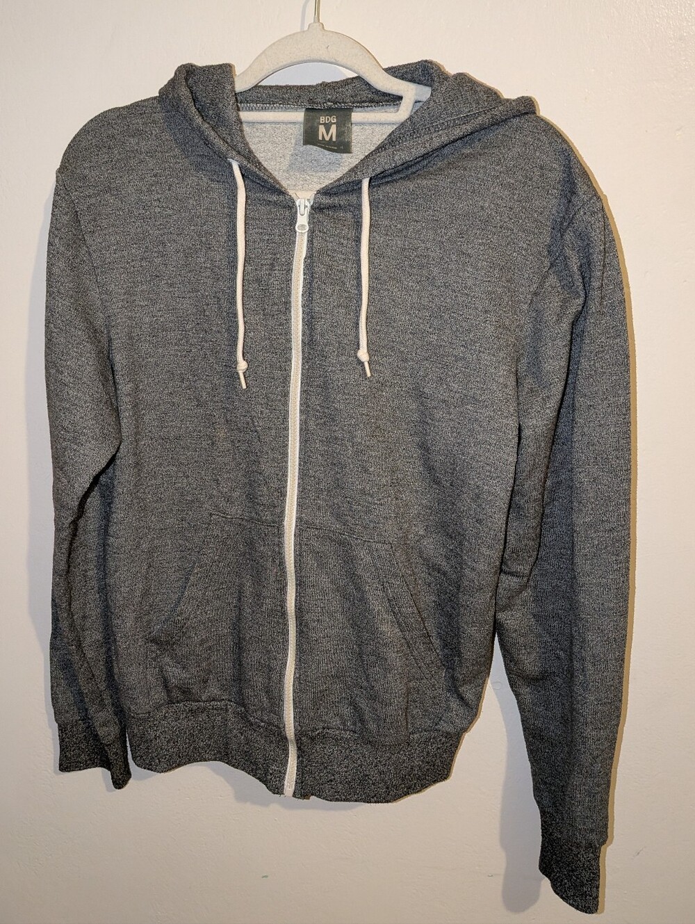 BDG Men's Charcoal Gray Zip Hoodie with White Drawstrings Size M